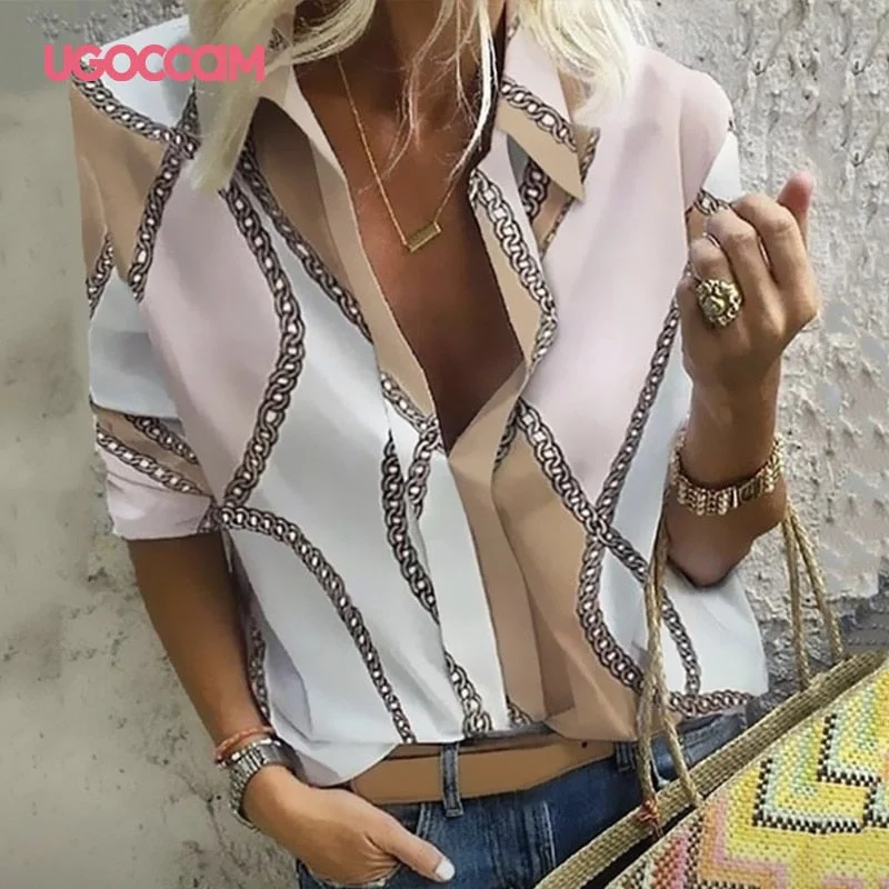 Long Sleeve Women Print Chiffon Blouse