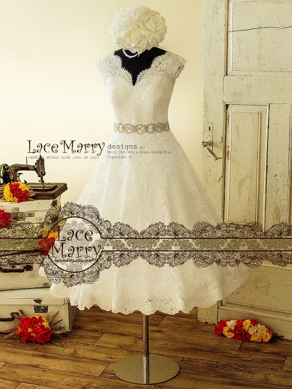 Tea Length Wedding Dress from Alencon Scalloped Lace