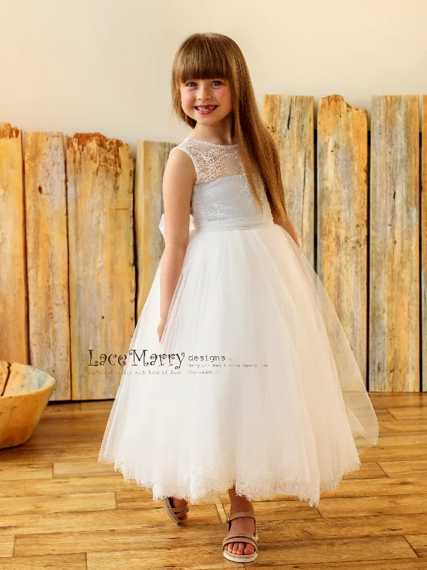 LANA / Boho Lace Flower Girl Dress with Chantilly Lace