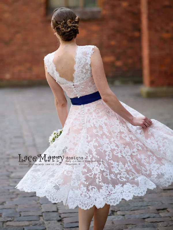 Short Blush Wedding Dress from Alencon Lace