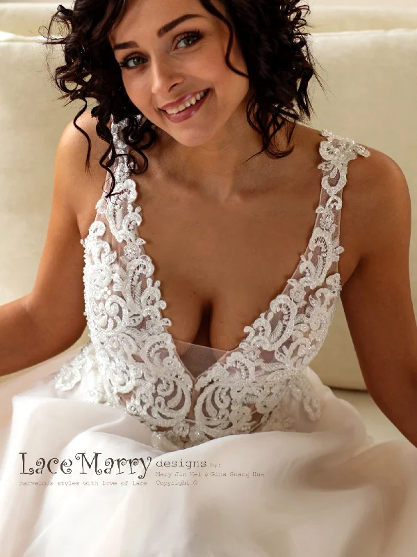 Swirl Lace Wedding Dress with Intricate Pearl Beading