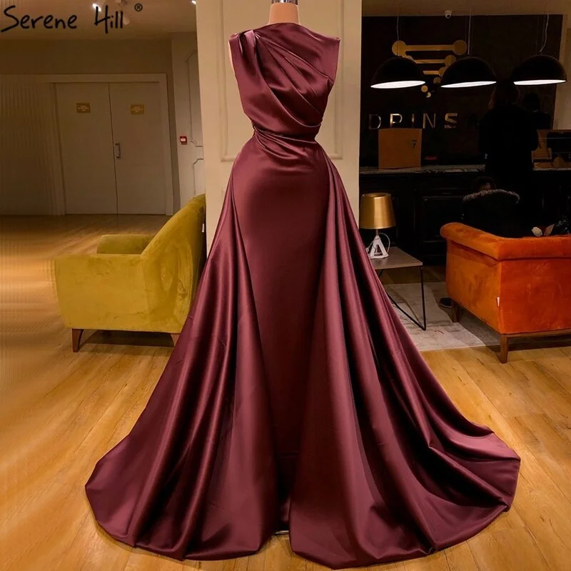 Wine Red Mermaid Simple Evening Dresses Design 2024 Sleeveless Satin Lace Up Formal Dress Serene Hill LA70577