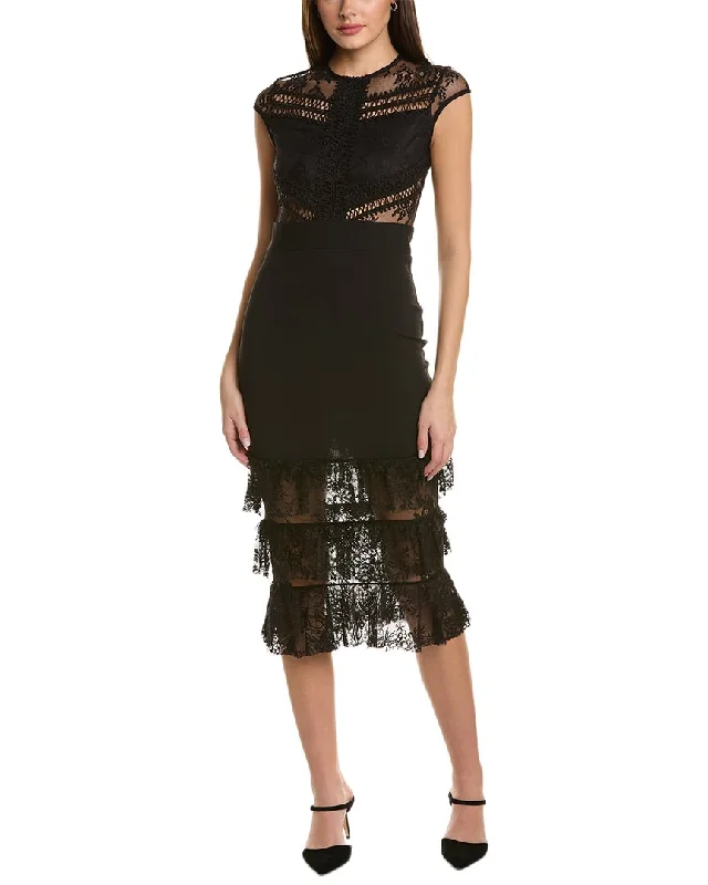 Bebe Tiered Lace Midi Dress