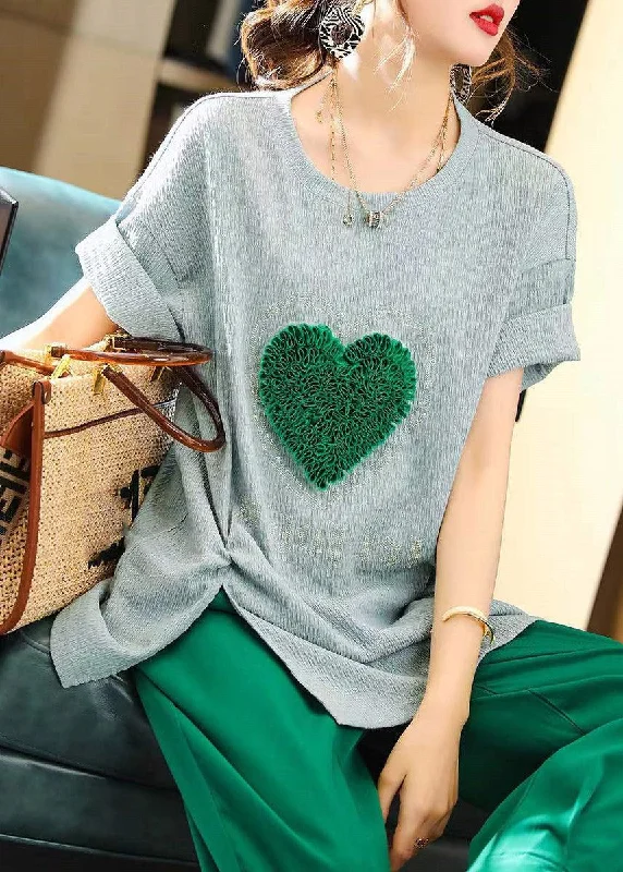 Simple Blue O-Neck loving Heart T Shirts Summer LY1523