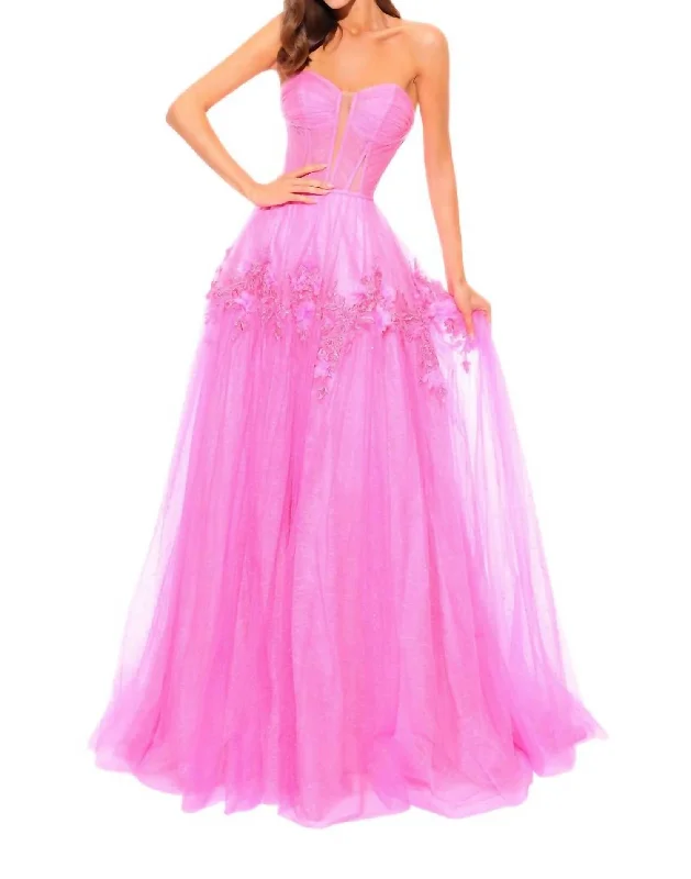 Strapless Corset Tulle Gown In Pink